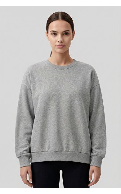 Gri Melanj Basic O Yaka Oversize Kadın Sweatshirt - 97053