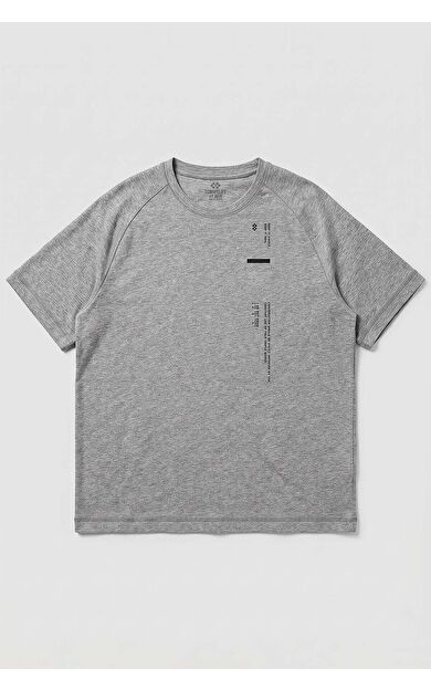 YENİ Gri Melanj Baskılı Battal Büyük Beden Kısa Kollu Erkek T-Shirt - 88465