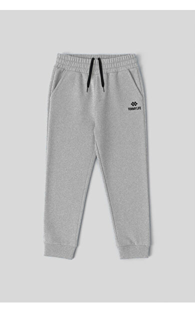 Gri Melanj Standart Fit Manşetli İnce Erkek Çocuk Eşofman Alt - 11205