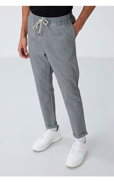 Gri Melanj Yüzeyi Dokulu Standart Fit Erkek Eşofman Alt - 82154