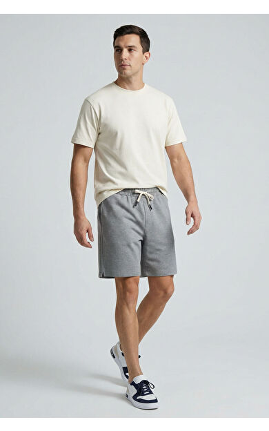 Gri Melanj Standart Fit Basic Arka Cepli Erkek Şort - 88314