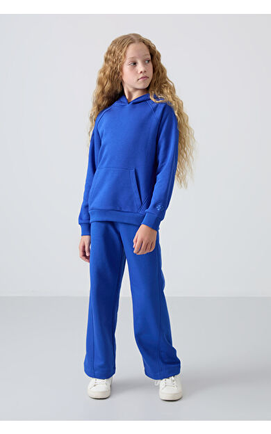 Gece Mavi Pamuklu İçi Tüylü Yumuşak Dokulu Standart Fit Nakışlı Kız Çocuk Eşofman Takım - 75162