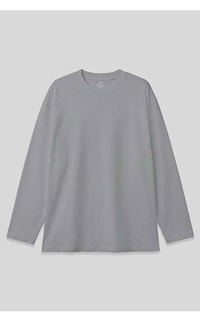 TommyLife Gri O Yaka Rahat Form Battal Büyük Beden Uzun Kollu Erkek T-Shirt - 88107