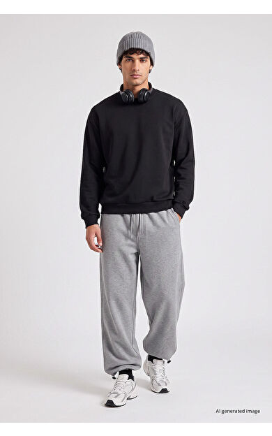 YENİ Gri Melanj Lastikli Erkek Baggy Eşofman Alt - 82200