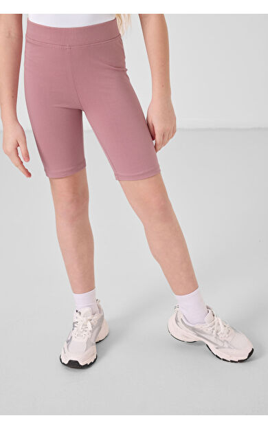 Gül Kurusu Pamuklu Kısa Paça Standart Fit Basic Kız Çocuk Tayt - 75188