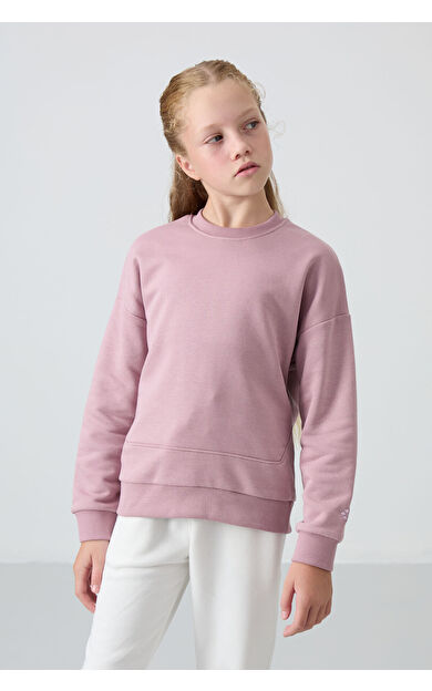 Gül Kurusu Pamuklu İçi Tüylü Yumuşak Dokulu Oversize Nakışlı Kız Çocuk Sweatshirt - 75150