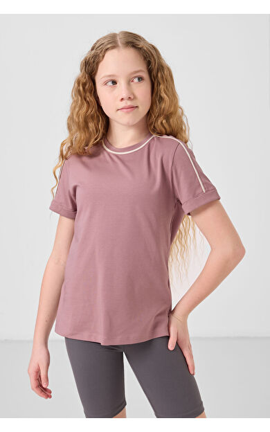 Gül Kurusu Pamuklu O Yaka Standart Fit Basic Kız Çocuk T-Shirt - 75177
