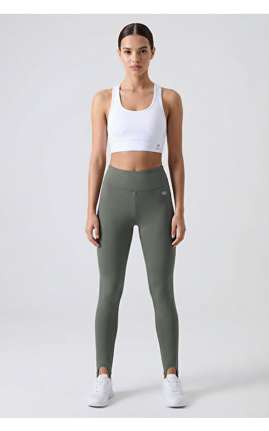 Haki Standart Fit Esnek Spor Performans Kadın Topuklu Tayt - 94685