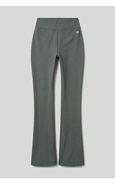 Haki Esnek Yüksek Bel Spor Performans Kadın İspanyol Paça Kadın Tayt - 94686