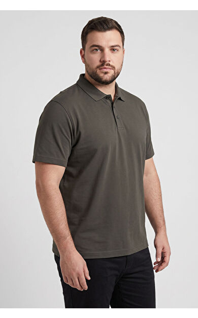 Haki Polo Yaka Büyük Beden Battal Erkek T-Shirt - 88511