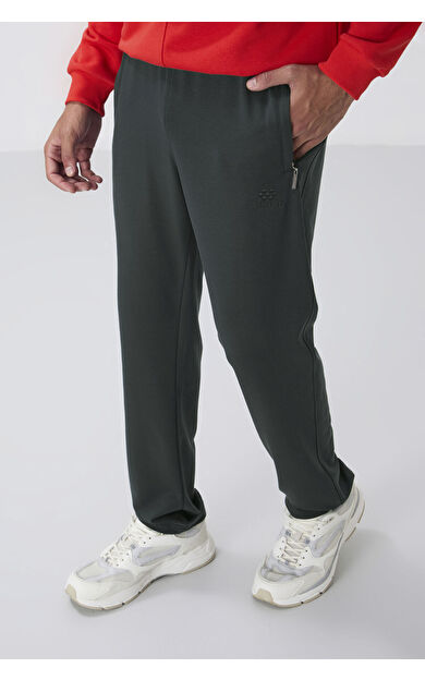 Haki Fermuar Cepli Dar Kalıp Klasik Paça Erkek Eşofman Alt - 84669