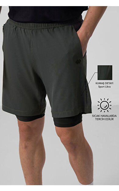 Haki İnce Yumuşak Standart Fit Erkek Taytlı Şort - 81287