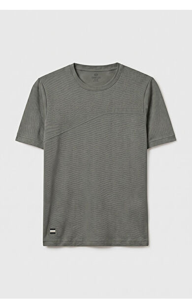 YENİ Haki Rahat Form Yüzeyi Dokulu Ön Dikiş Detaylı Erkek T-Shirt - 88437