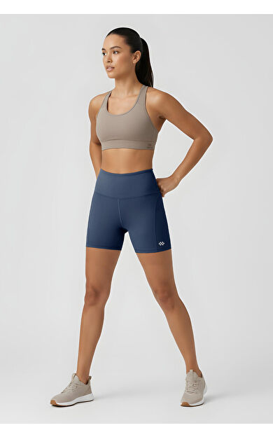 İndigo Kemer Detaylı Yüksek Bel Slim Fit Kısa Biker Kadın Tayt - 91017