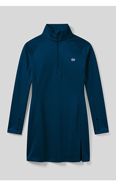 İndigo Yarım Fermuarlı Dik Yaka Standart Kalıp Kadın Sporcu Tunik - 97309