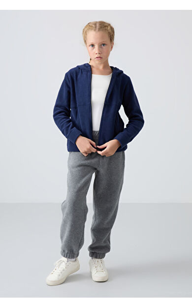 İndigo Kalın Yumuşak Dokulu Standart Fit Nakışlı Polar Kız Çocuk Sweatshirt - 75152