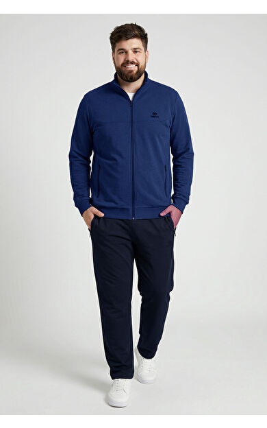 İndigo - Lacivert Dik Yaka Battal Büyük Beden Erkek Eşofman Takım - 85176