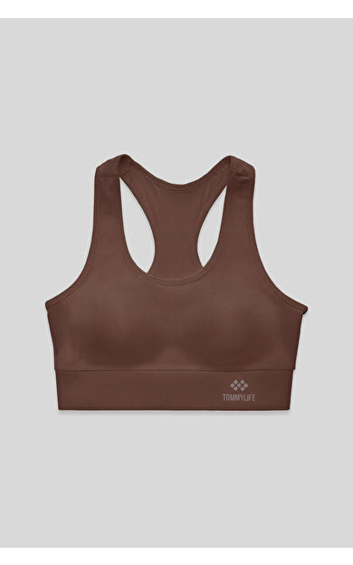 Kahverengi Sırt Detaylı Dar Kalıp U Yaka Kadın Spor Büstiyer - 97120