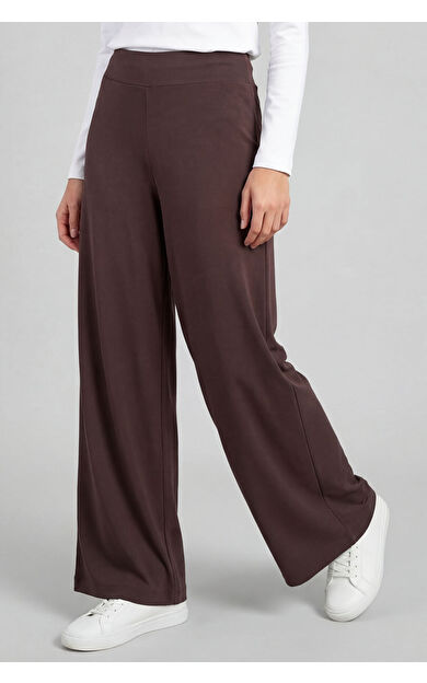 Kahverengi Comfort Fit Geniş Paça Korsajlı Palazzo Kadın Pantolon - 94681