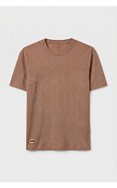 YENİ Kahverengi Rahat Form Yüzeyi Dokulu Ön Dikiş Detaylı Erkek T-Shirt - 88437