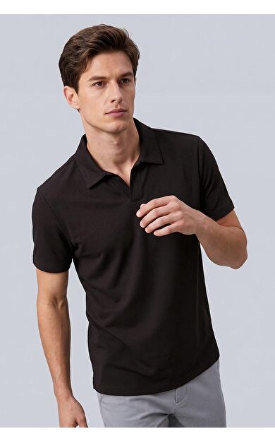 Kahverengi Rahat Form Yumuşak Dokulu Polo Yaka Erkek T-Shirt - 88496