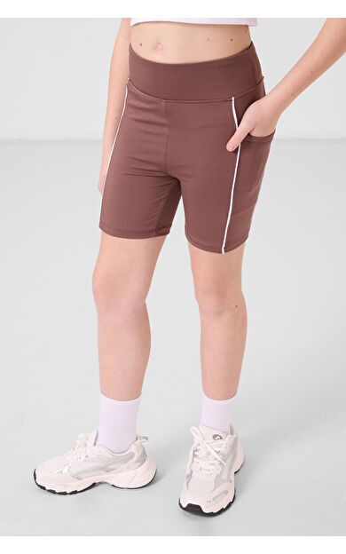 Kahverengi Esnek Standart Fit Basic Performans Kız Çocuk Tayt - 75189