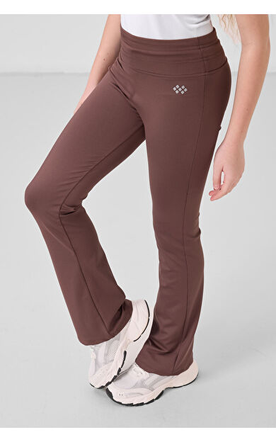Kahverengi Esnek Standart Fit Basic Performans İspanyol Paça Kız Çocuk Tayt - 75193