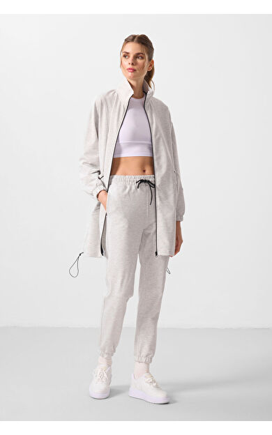 Kar Melanj Dik Yaka Fermuarlı Rahat Form Kadın Eşofman Tunik Takım - 95345