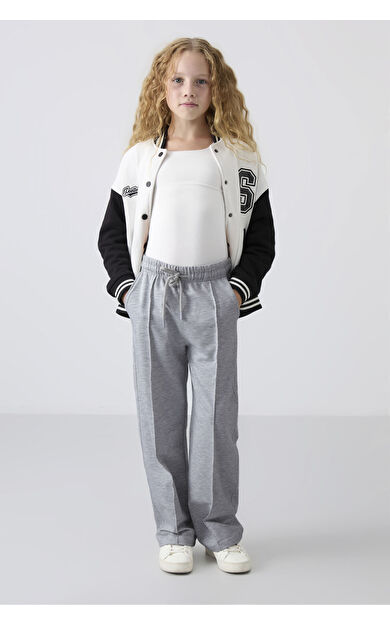 Kar Melanj Cepli Ön Dikiş Detaylı Geniş Paça Kız Çocuk Eşofman Altı -75144