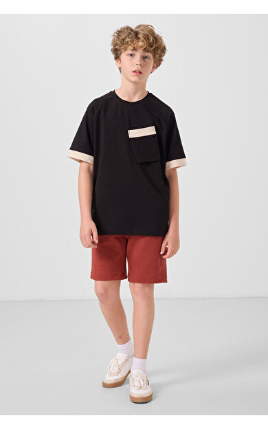 Kiremit Pamuklu Yumuşak Dokulu Standart Fit Basic Erkek Çocuk Şort - 11293