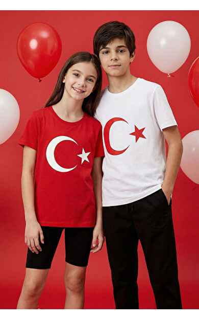 Kırmızı Ay Yıldız Baskılı Unisex T-Shirt - 11333