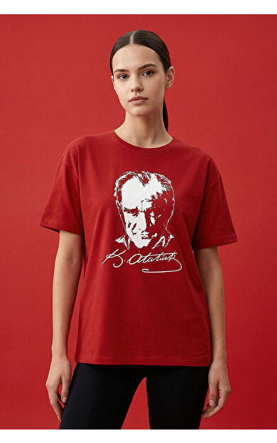 Kırmızı Ay Yıldız Baskılı Unisex T-Shirt - 88510