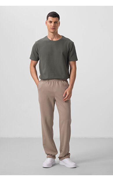 Koyu Bej Yüzeyi Dokulu Rahat Form Palazzo Erkek Pantolon - 82164