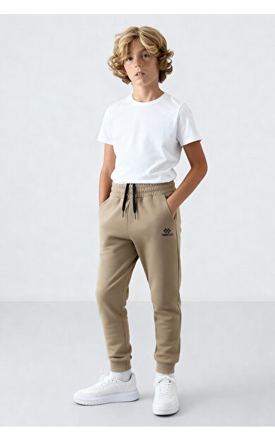 Koyu Bej Standart Fit Manşetli İnce Erkek Çocuk Eşofman Alt - 11062