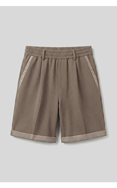 Koyu Bej Oversize Fit Basic Kemer Detaylı Erkek Şort - 81285