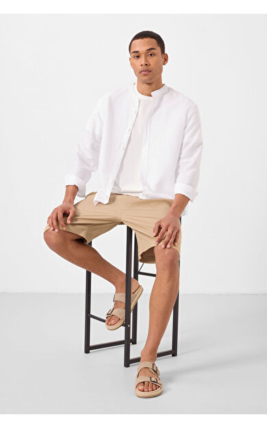 Koyu Bej Standart Fit Dokuma Hafif Esnek Chino Erkek Şort - 81289