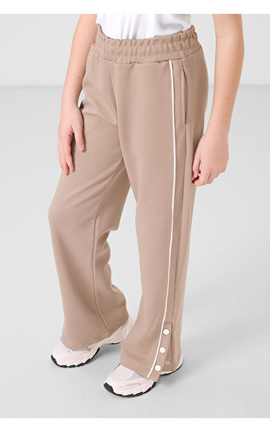 Koyu Bej Geniş Paça Çıt Çıt Detaylı Kız Çocuk Palazzo Pantolon - 75199