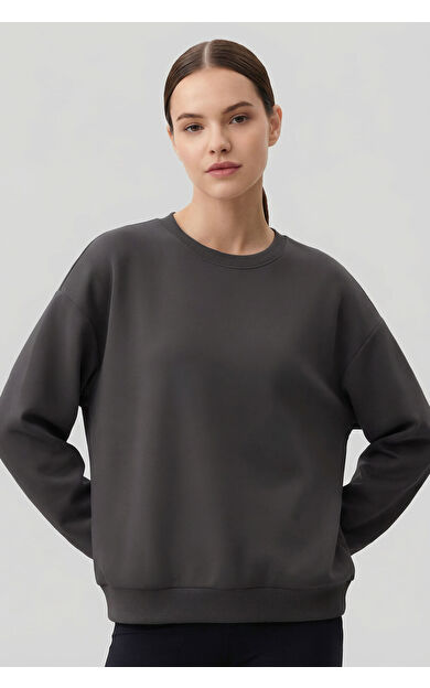 Koyu Gri Basic O Yaka Oversize Kadın Sweatshirt - 97053