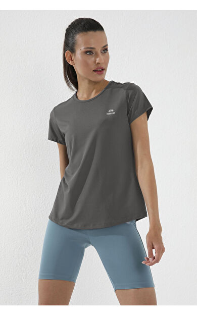 Koyu Gri Basic Kısa Kol Standart Kalıp O Yaka Kadın T-Shirt - 97144