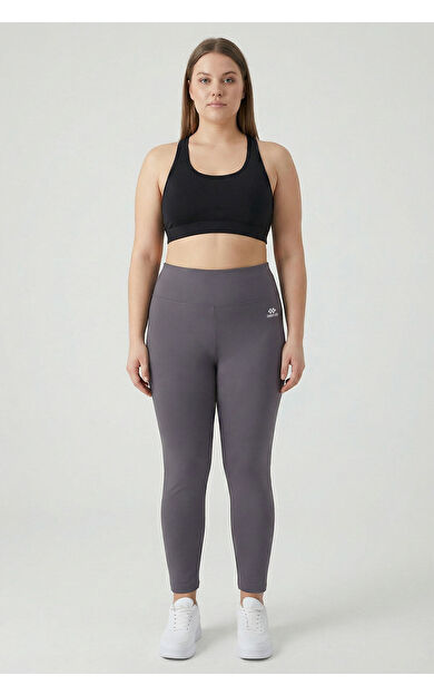 Koyu Gri Yüksek Bel Toparlayıcı Battal Büyük Beden Kadın Tayt- 94650