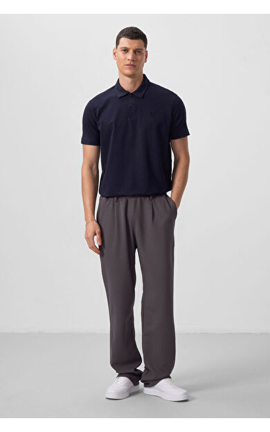 Koyu Gri Yüzeyi Dokulu Rahat Form Palazzo Erkek Pantolon - 82163