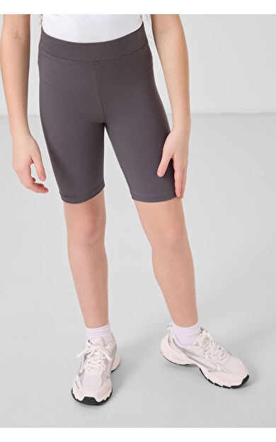 Koyu Gri Pamuklu Kısa Paça Standart Fit Basic Kız Çocuk Tayt - 75188