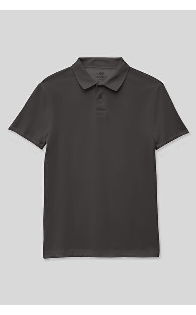 Koyu Gri Polo Yaka Standart Fit Basic Unisex T-Shirt - 11330