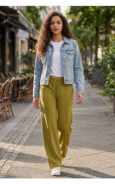Koyu Hardal Yumuşak Dokulu Cepli Ön Dikiş Detaylı Kadın Palazzo Pantolon - 94670