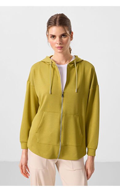 TommyLife Koyu Hardal Yumuşak Dokulu Kapüşonlu Oversize Kadın Tunik Sweatshirt - 97302