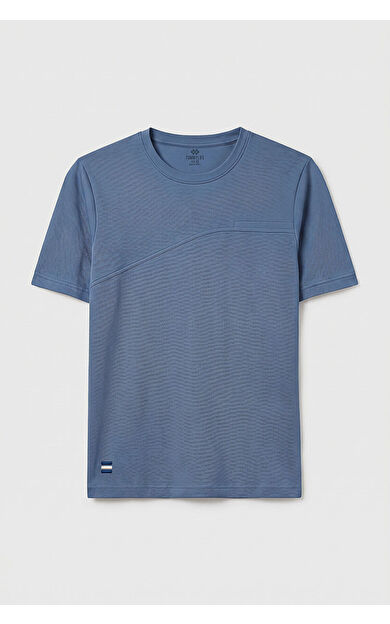 YENİ Koyu Mavi Rahat Form Yüzeyi Dokulu Ön Dikiş Detaylı Erkek T-Shirt - 88437