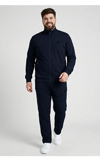 Lacivert Dik Yaka Battal Büyük Beden Erkek Eşofman Takım - 85176