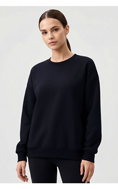 Lacivert Basic O Yaka Oversize Kadın Sweatshirt - 97053