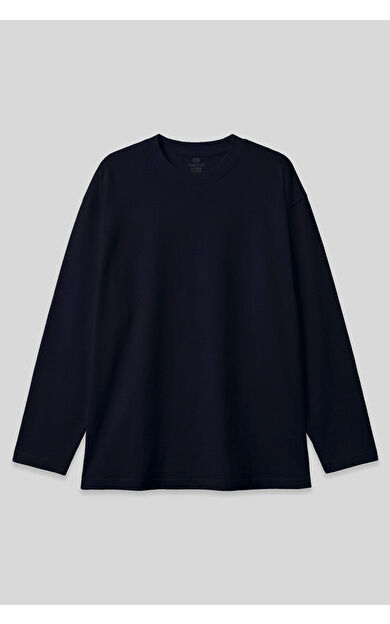 TommyLife Lacivert O Yaka Rahat Form Battal Büyük Beden Uzun Kollu Erkek T-Shirt - 88107