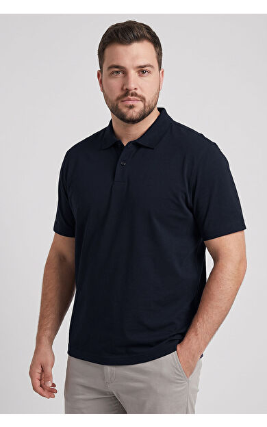 Lacivert Polo Yaka Büyük Beden Battal Erkek T-Shirt - 88511